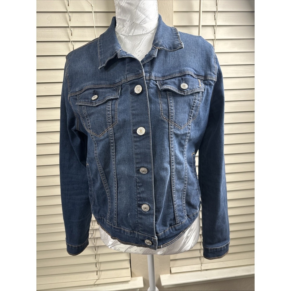 Vintage America‎ Denim Jean Jacket Women's Size Medium Blue Western Y2K Bomber